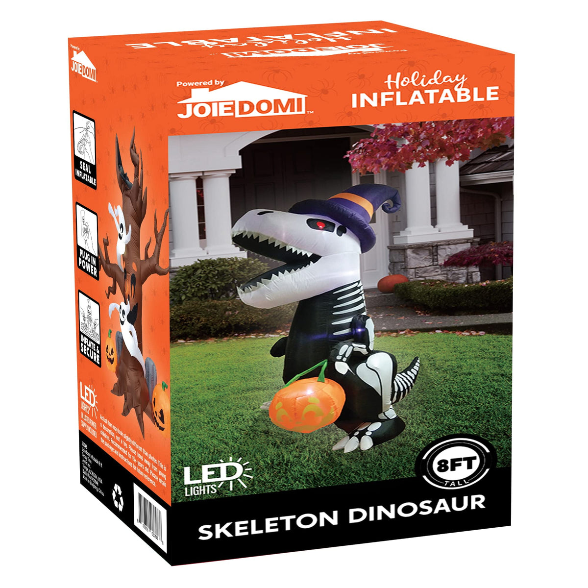 Haunt & Co 8 FT Halloween Inflatable Skeleton Dinosaur with Build-in LEDs Pumpkin Decorations,Halloween Outdoor Decorations Blow up Yard Decorations