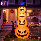 Haunt & Co 8 ft Halloween Pumpkin Stack Inflatable Decoration with Witch Hat, Lighted