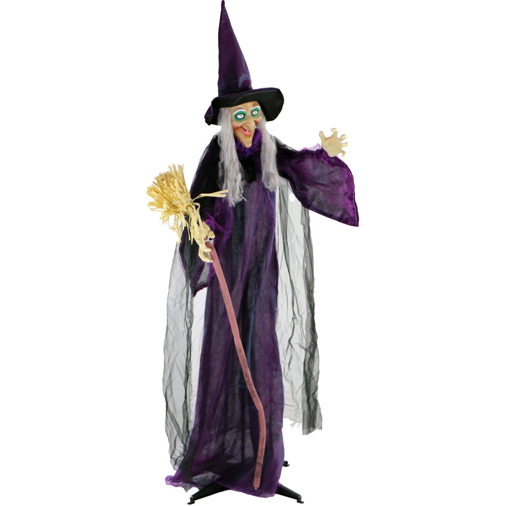 Haunt & Co Life-Size Animated Talking Witch w/ Broomstick, 6 ft