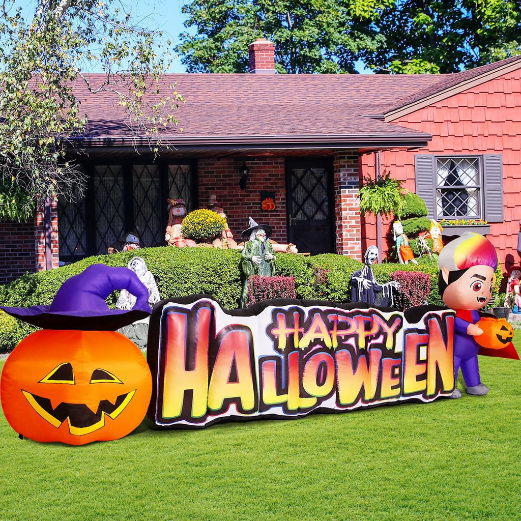 Haunt & Co Halloween Inflatables 11.5 FT Long Vampire With Pumpkin, Outdoor Halloween Inflatables Halloween Blow Ups with LED Lights, Funny Inflatables for Halloween Holiday Party