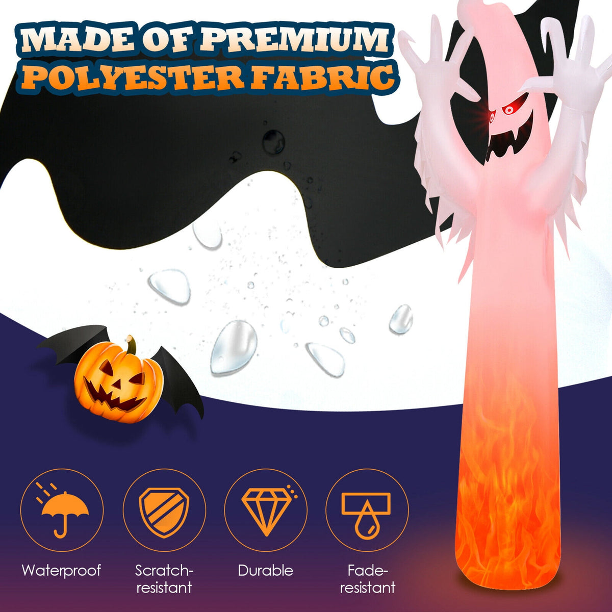 Haunt & Co Gymax 12ft Inflatable Halloween Ghost Blow Up Decoration w/ Built-in Flame Light