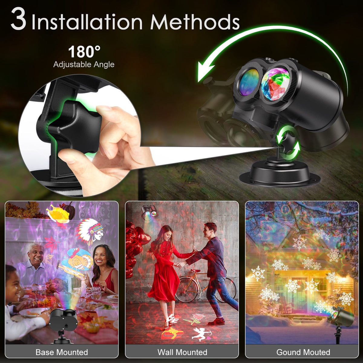 Haunt & Co Outdoor HD projector light, remote control 16 switchable modes, Christmas Halloween celebrations, birthdays, weddings and parties, waterproof light show