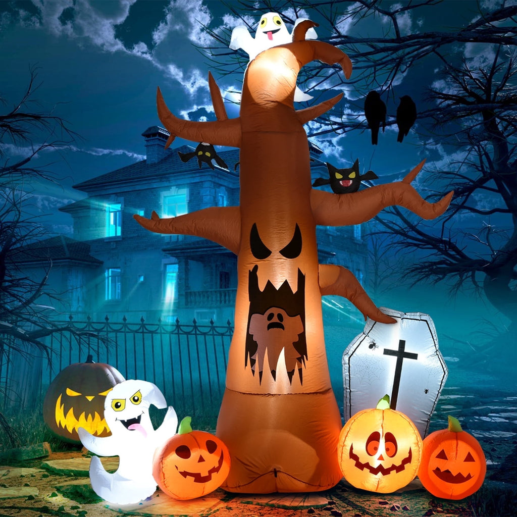 Haunt & Co Coolmade 8 ft Halloween Inflatable Outdoor Dead Tree with Ghosts Pumpkins Tombstone Bat, Halloween Blow Up Yard Decorations Clearance with Build-in LED Lights for Holiday Party Lawn Yard Garden