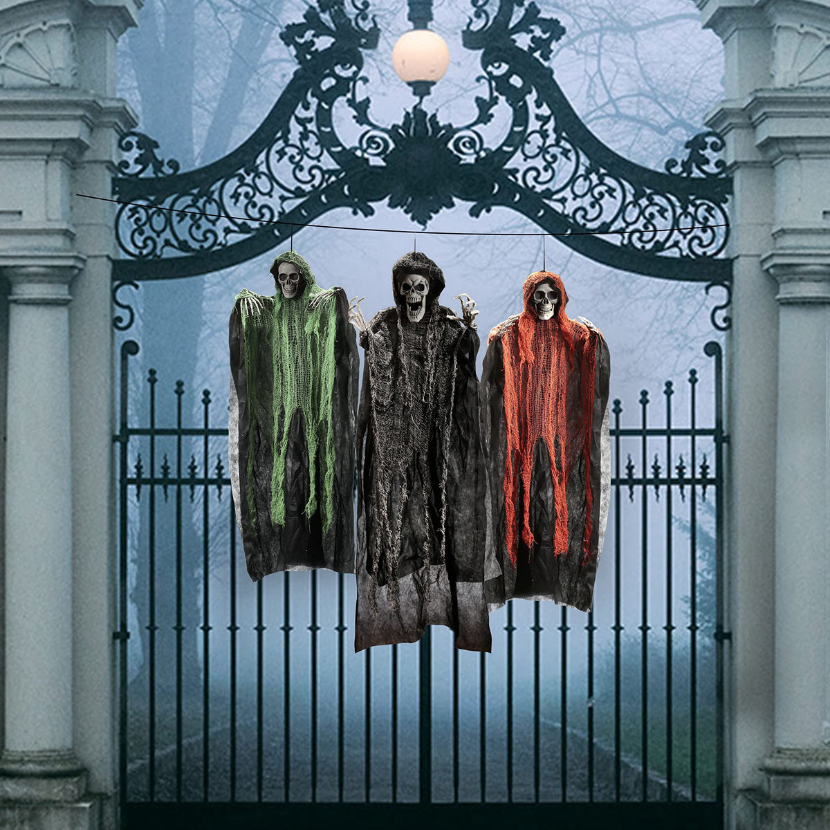 Haunt & Co 3 Pack Halloween Hanging Ghosts,Scary Skeleton Ghosts Grim Reapers Decorations for Halloween Indoor Outdoor Yard Home Decorations