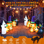 Haunt & Co 8FT Long Halloween Inflatable Pumpkin with Ghost and Black Cat,Outdoor with LED Lights