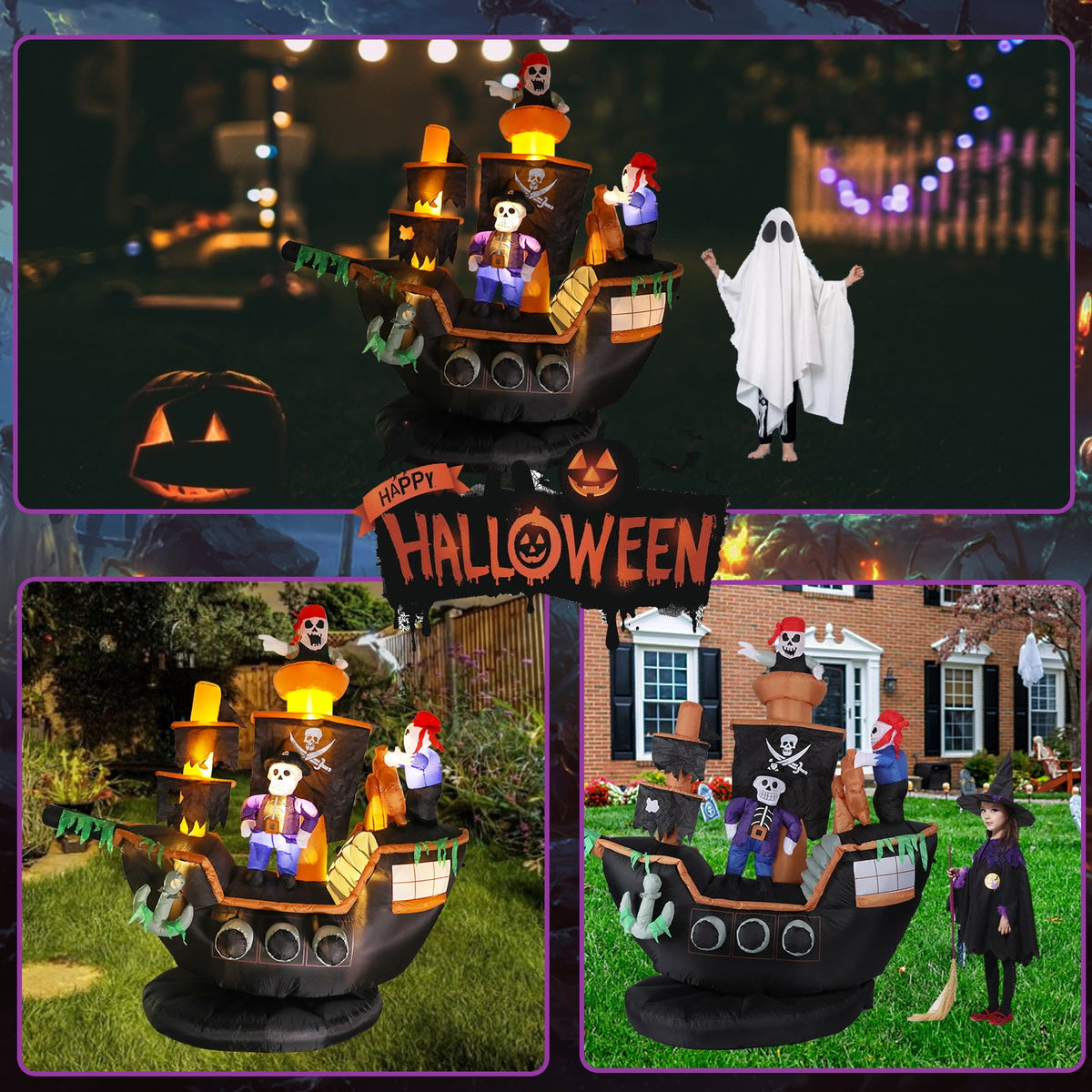 Haunt & Co 7 FT Halloween Inflatable Skeletons Ghosts on Pirate Ship Lights Decor Outdoor Indoor Holiday Decorations, Blow up Lighted Yard Decor, Giant Lawn Inflatables Home Family Outside Decor