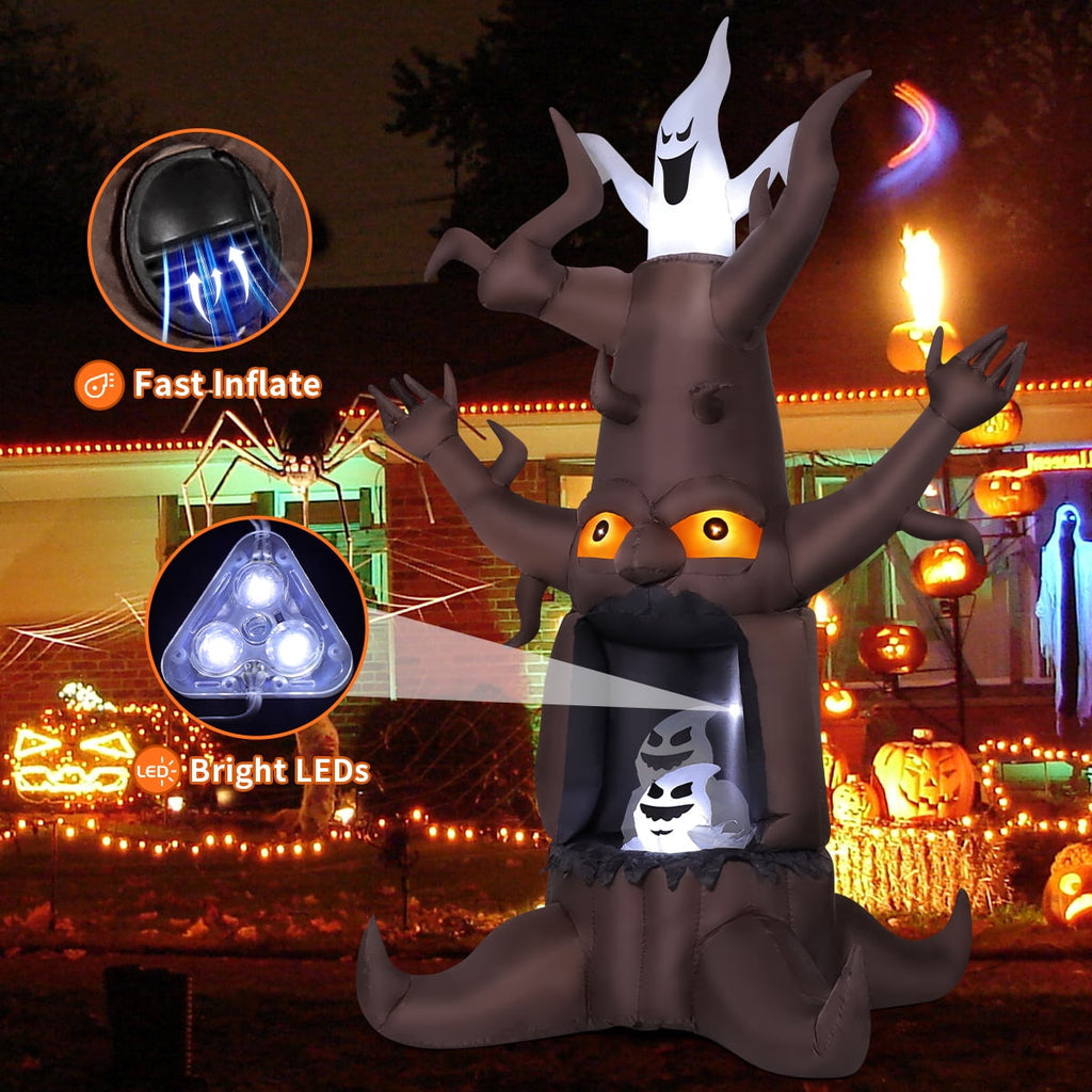 Haunt & Co Halloween Inflatables 9 FT Animated Halloween Tree Inflatables with Built-in LED lights, Scary Spooky Tree Inflatable with White Ghost, Outdoor for Halloween Holiday Party