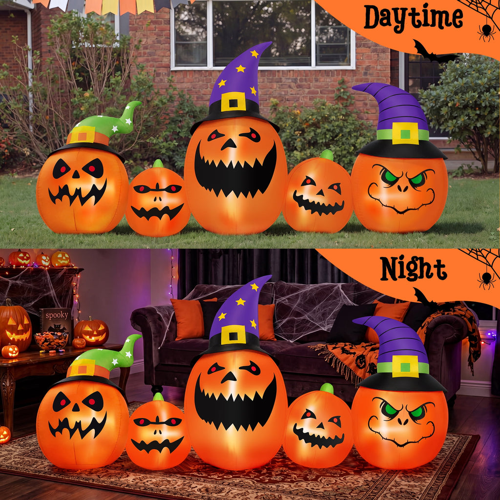 Haunt & Co (2 pack) 8FT Halloween Inflatable Pumpkins Blow ups Outdoor Decorations, Five Pumpkins with LED Lights