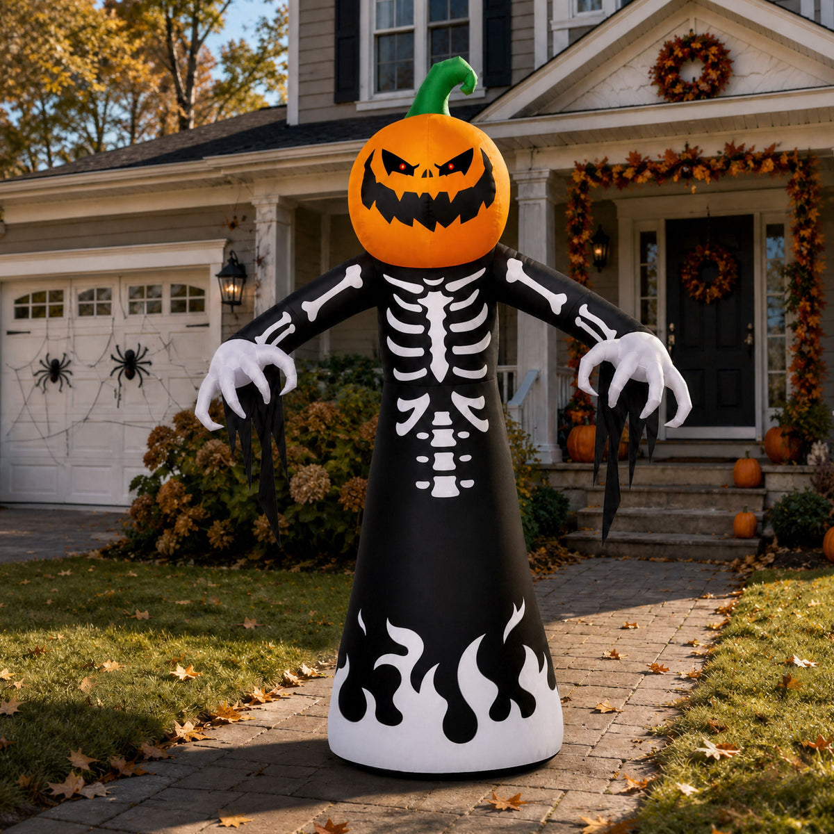 Haunt & Co 9 ft Halloween Inflatables Pumpkin Skeleton Decorations with Built-in LED Lights,Large Blow Up Decoration