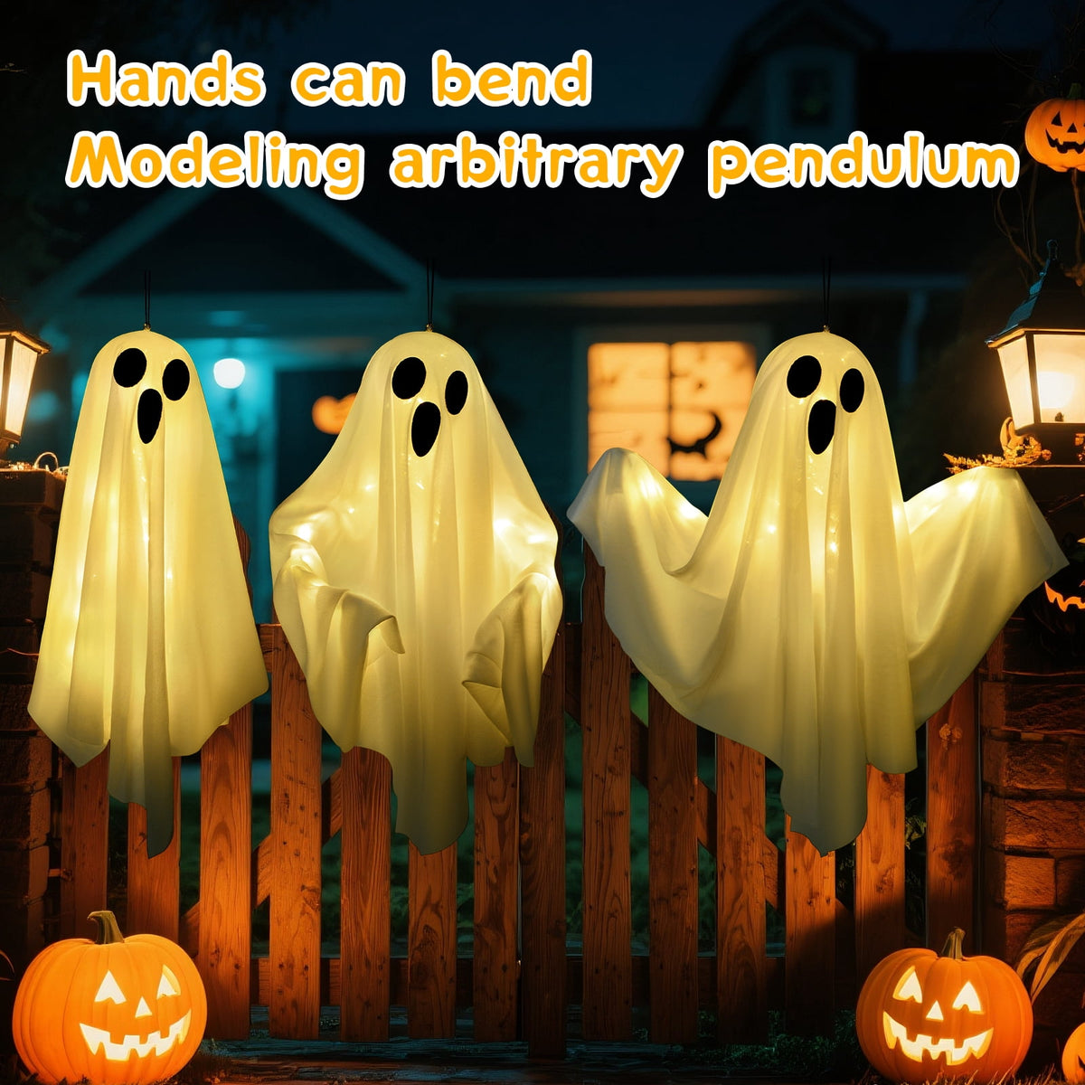 Haunt & Co 3 pack Hanging Ghosts , 20 inch LED Glowing Ghost Outdoor Lights