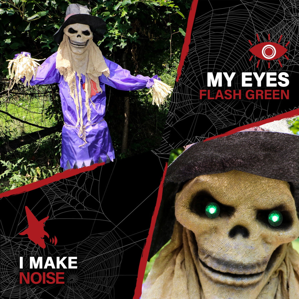 Haunt & Co 6 ft Standing Halloween Scarecrow Yard Decoration with LED Green Eyes