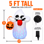 Haunt & Co 5FT Halloween Inflatable Ghost Holding Pumpkin Lantern, Light-Up Blow Up Outdoor Yard Decoration with RGB LED Lights