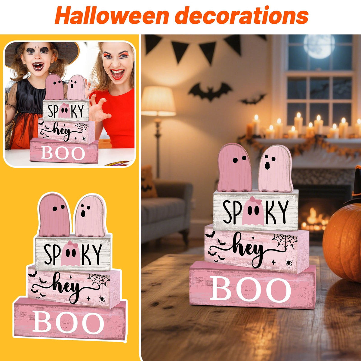 Haunt & Co 5 Pcs Halloween Haunted Ghostly Ornaments â?? Gentle Tones with Spooky Shadows, Halloween Decorations for Snack Tables, Dessert Stations & Halloween Party Setups â?? great for Halloween Parties