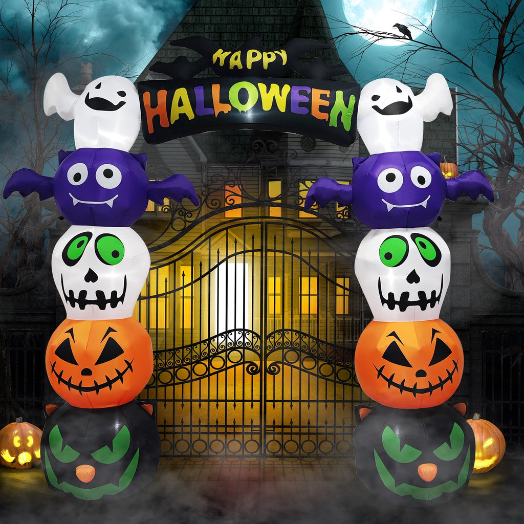 Haunt & Co 8.2' Halloween Inflatables Pumpkin Ghost Archway, Blow up Hallowee Decorations with Built-in LED Lights for Holiday