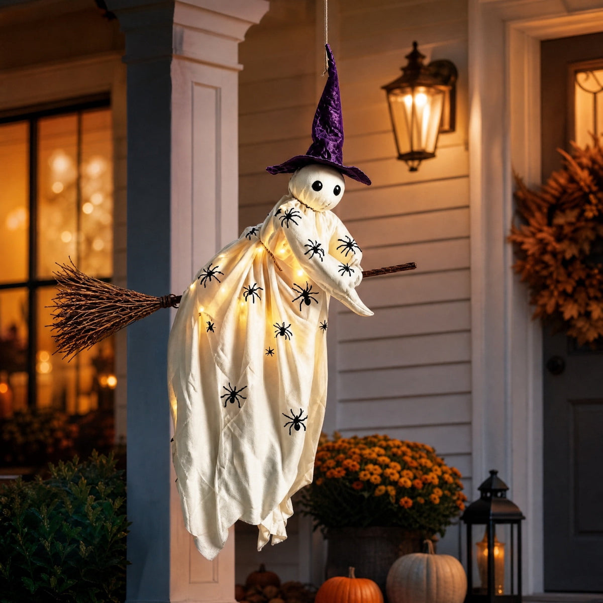 Haunt & Co Halloween Flying Ghost Decorations, Large Hanging Ghost Ornament with Weather Resistant Design and Swinging Effect, Spooky Outdoor Yard Decor for Porch Tree Garden Party House Decoration-A