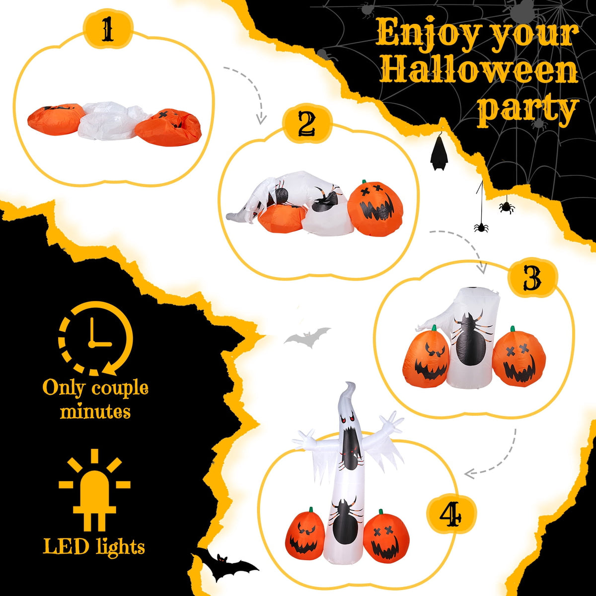 Haunt & Co 12' Halloween Inflatables Outdoor Giant Ghost with 2pcs Pumpkin Blow up Decor