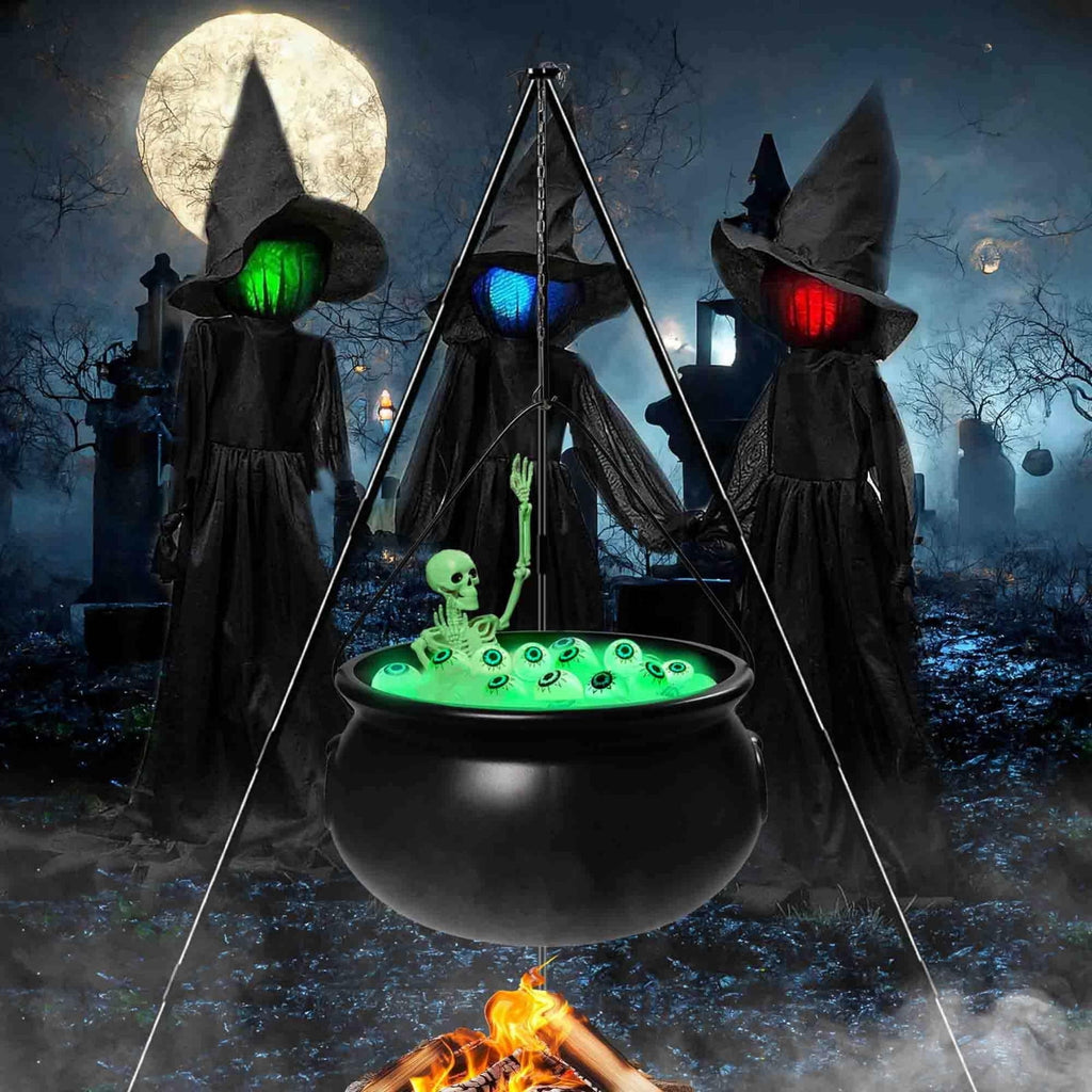 Haunt & Co YIKA Halloween Decoration Tripod Witch Pot Lamp Decorative Strip With Skeleton Man Halloween Ornaments