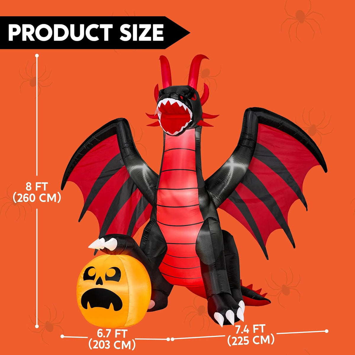Haunt & Co 8 ft Halloween Inflatable Fire Dragon with Pumpkin,Animated Moving Mouth & Internal LED Lights, Outdoor Lawn Garden Indoor Porch Patio Spooky