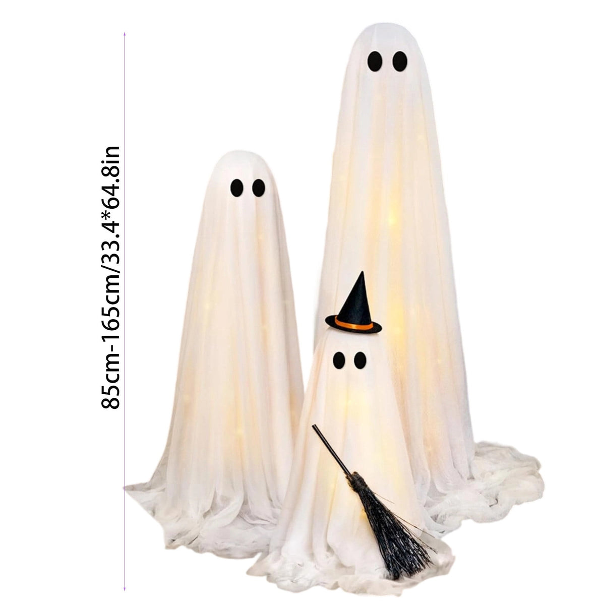 Haunt & Co Outdoor - Set of 3 Light Up Spooky Ghosts Decoration with 8 Light Modes Timer Remote- Indoor Cute Party Ghost Decor