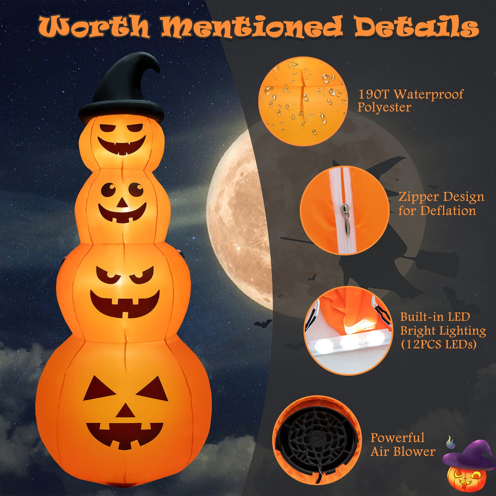 Haunt & Co Gymax 8 ft Inflatable Halloween Pumpkins Stack Holiday Decor w/ Built-in LED Lights