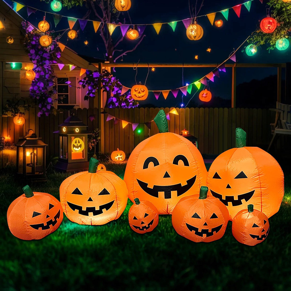 Haunt & Co YIKA Halloween Decoration Halloween Pumpkin Inflatable 2.2m 7 Pumpkin Ghost Halloween Decoration Halloween Ornaments