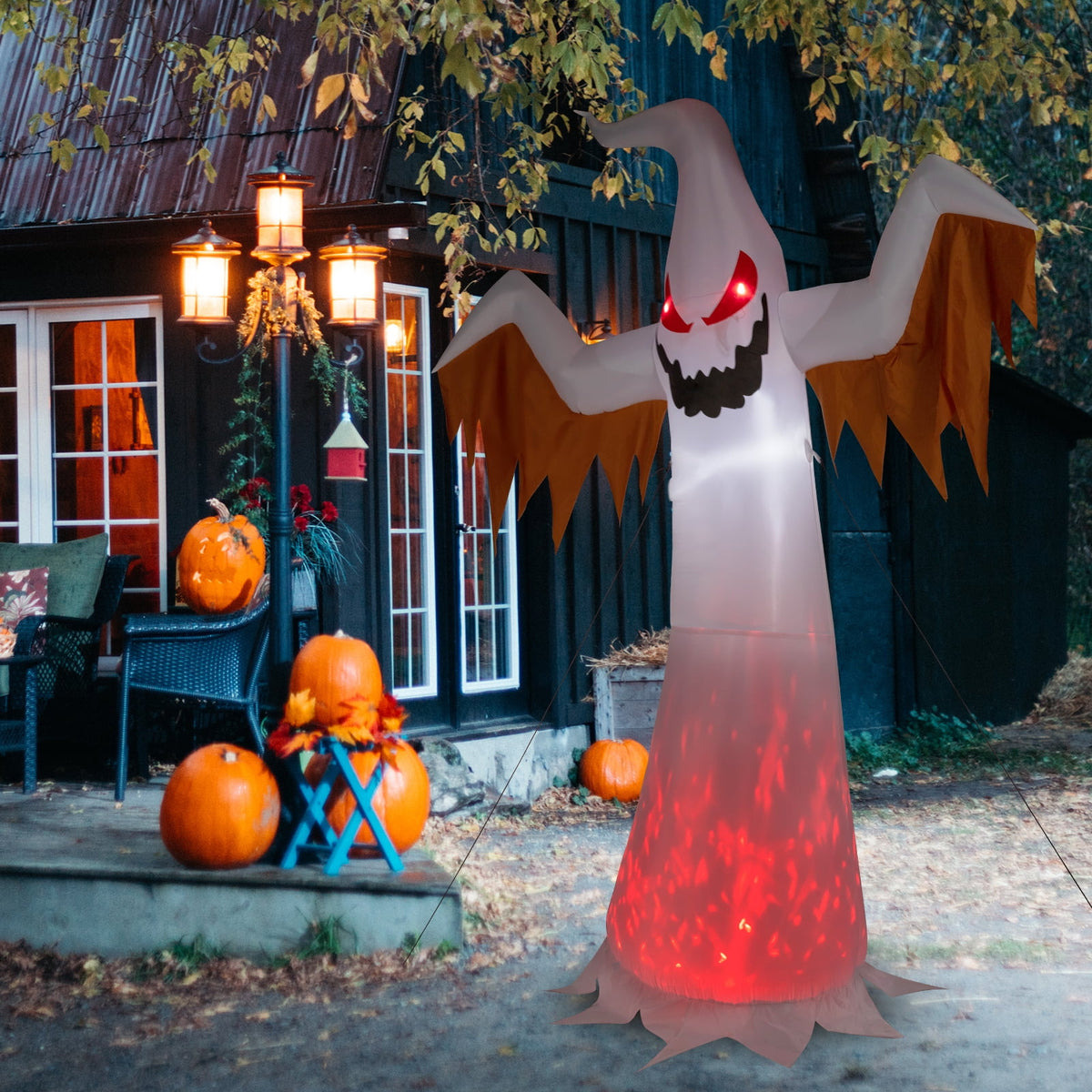 Haunt & Co 12FT Halloween Inflatables Ghost Outdoor w/ Scary Flames,4pcs LED Lights