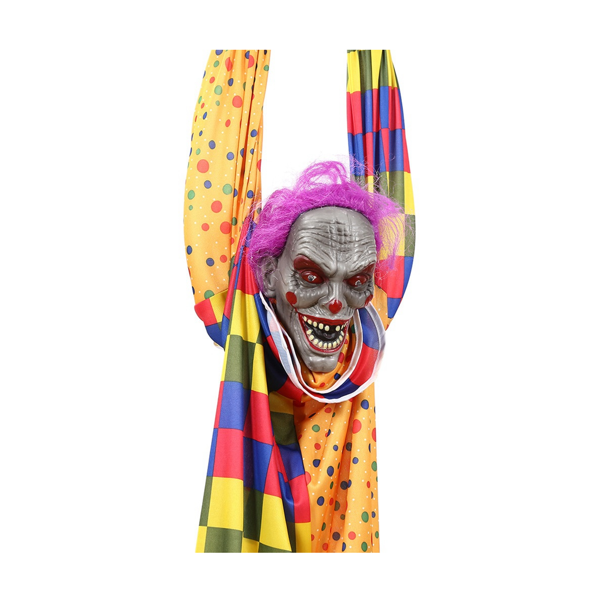 Haunt & Co 5.6 Ft Halloween Hanging Animated Talking & Shaking Scary Clown with Chain, Touch Activated for Decor
