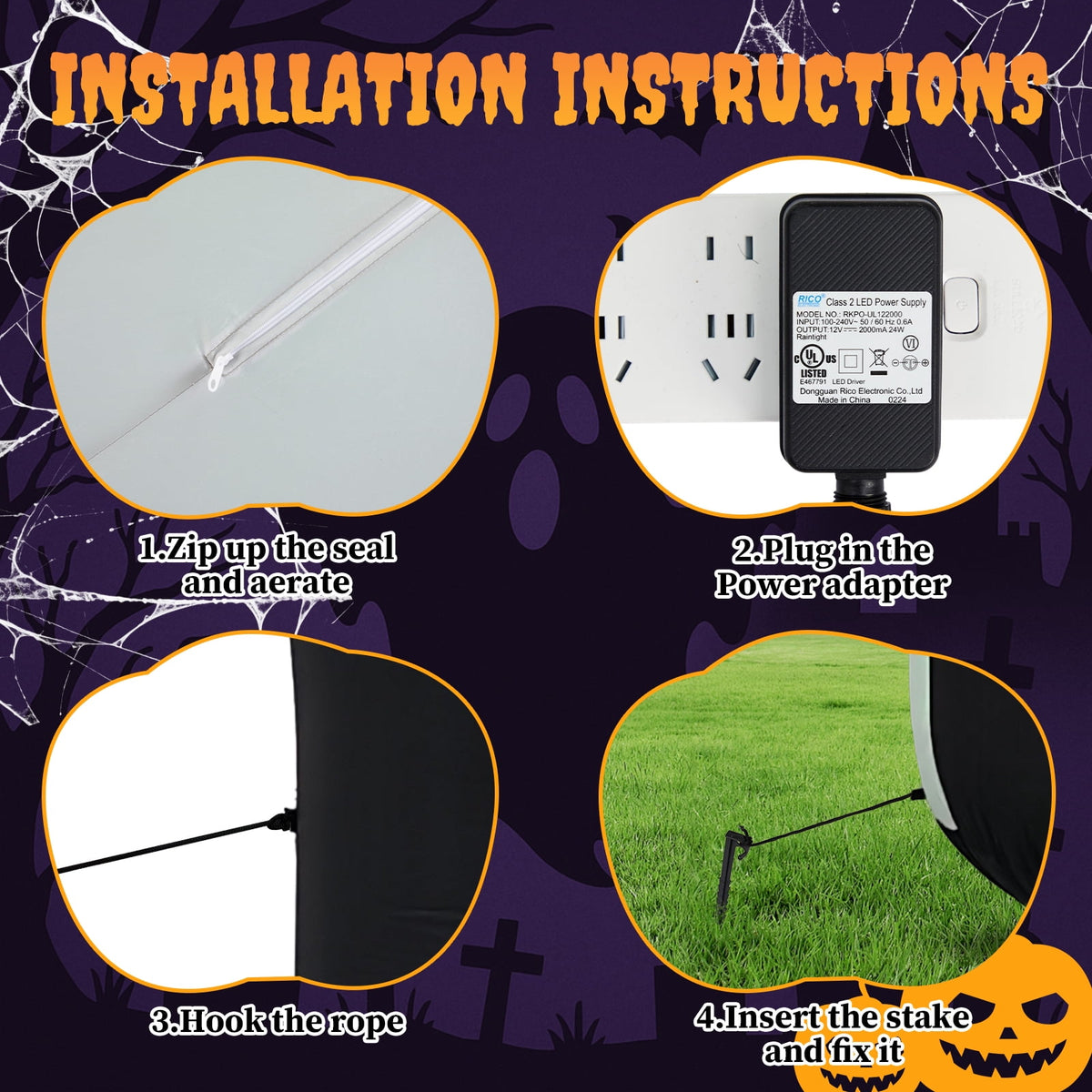Haunt & Co 12 FT Halloween Inflatables Ghost Outdoor w/ Pumpkins Head