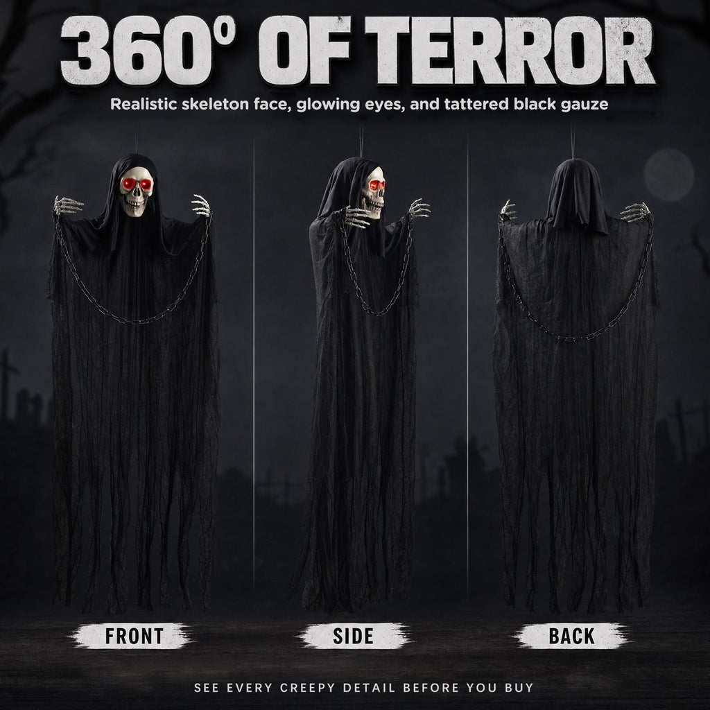 Haunt & Co Halloween Grim Reaper 6ft Hanging Ghost Skeleton Decorations, Spooky