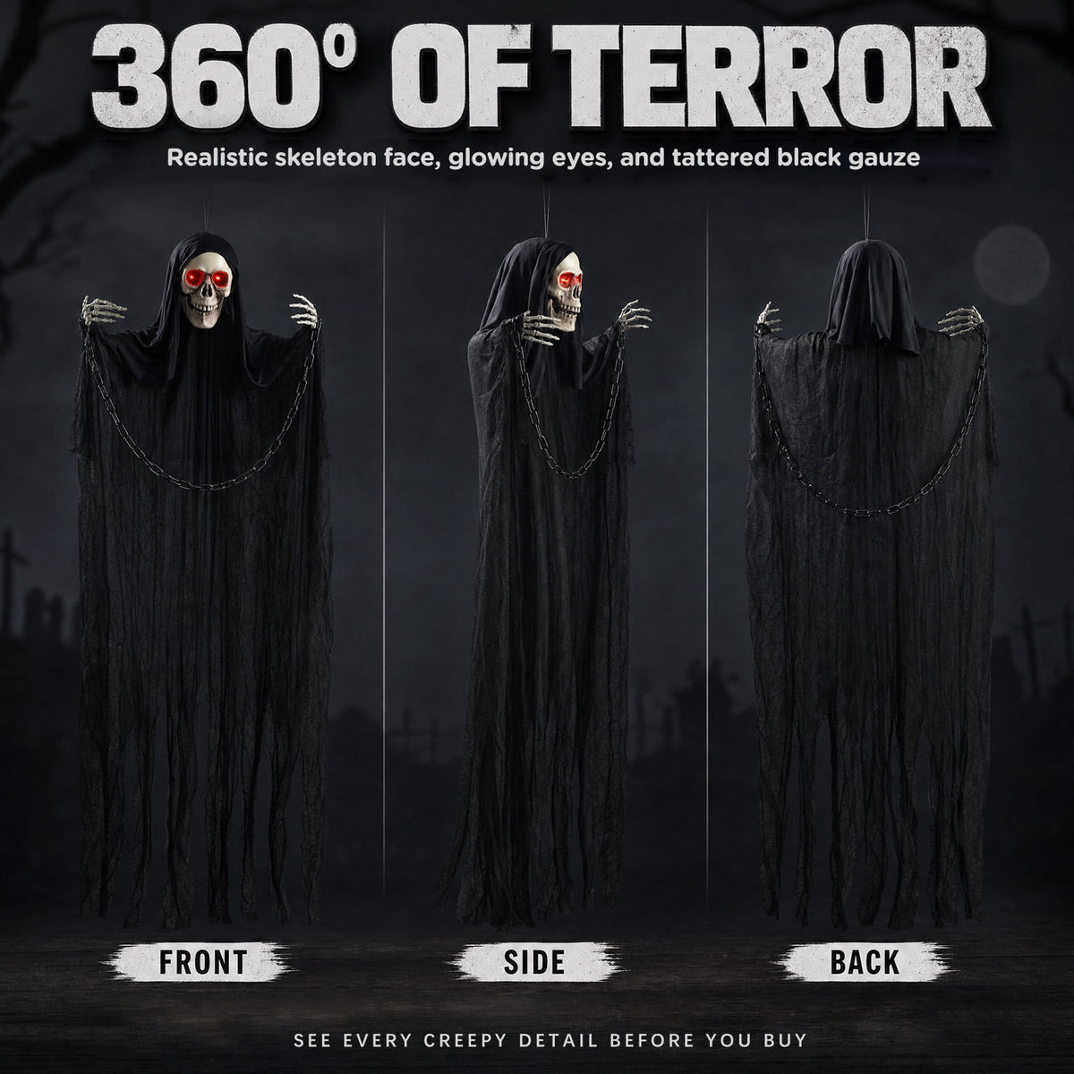 Haunt & Co Halloween Grim Reaper 6ft Hanging Ghost Skeleton Decorations, Spooky