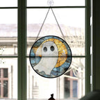 Haunt & Co Premium Christmas Gift - Halloween Scary Ghost Spookys Holiday Stained Glass Hanging Ornament - Festive Christmas Tree Decor, Seasonal Gift for Mom, Dad, Friends, Family