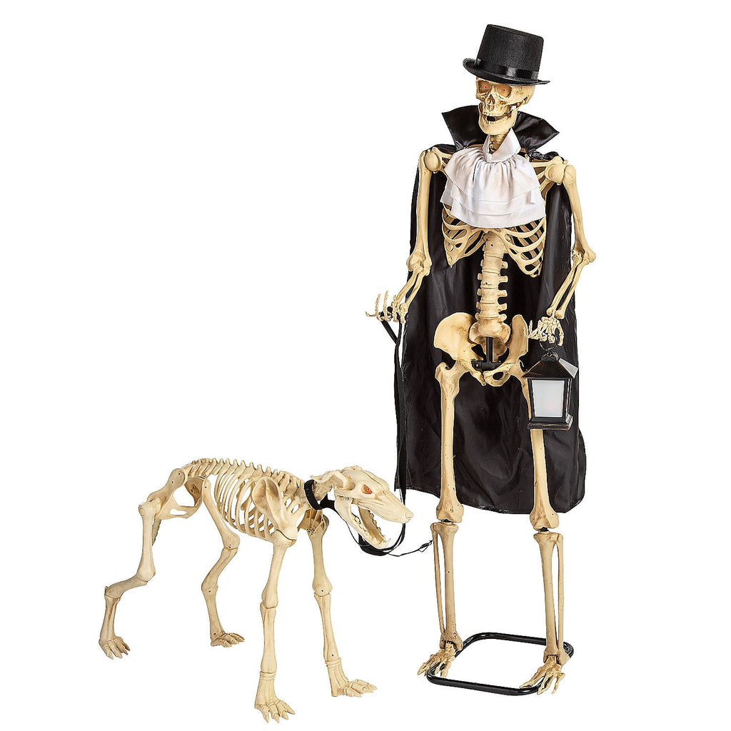 Haunt & Co Fun Express Outdoor Animated Skeleton with Sound-Activated Light-Up Dog , 5ft & 3ft