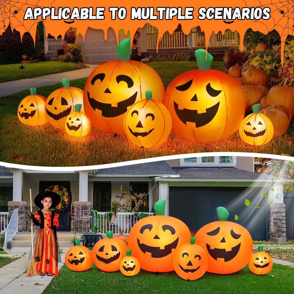 Haunt & Co 8 FT Halloween Inflatables Pumpkin,7 Pumpkins Halloween Outdoor Decoration with Built-in LED Lights,Halloween Blow Ups