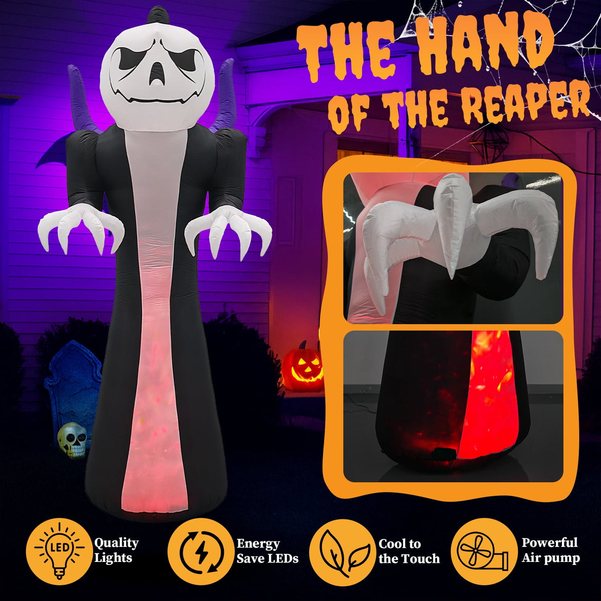 Haunt & Co 12 FT Halloween Inflatables Ghost Outdoor w/ Pumpkins Head