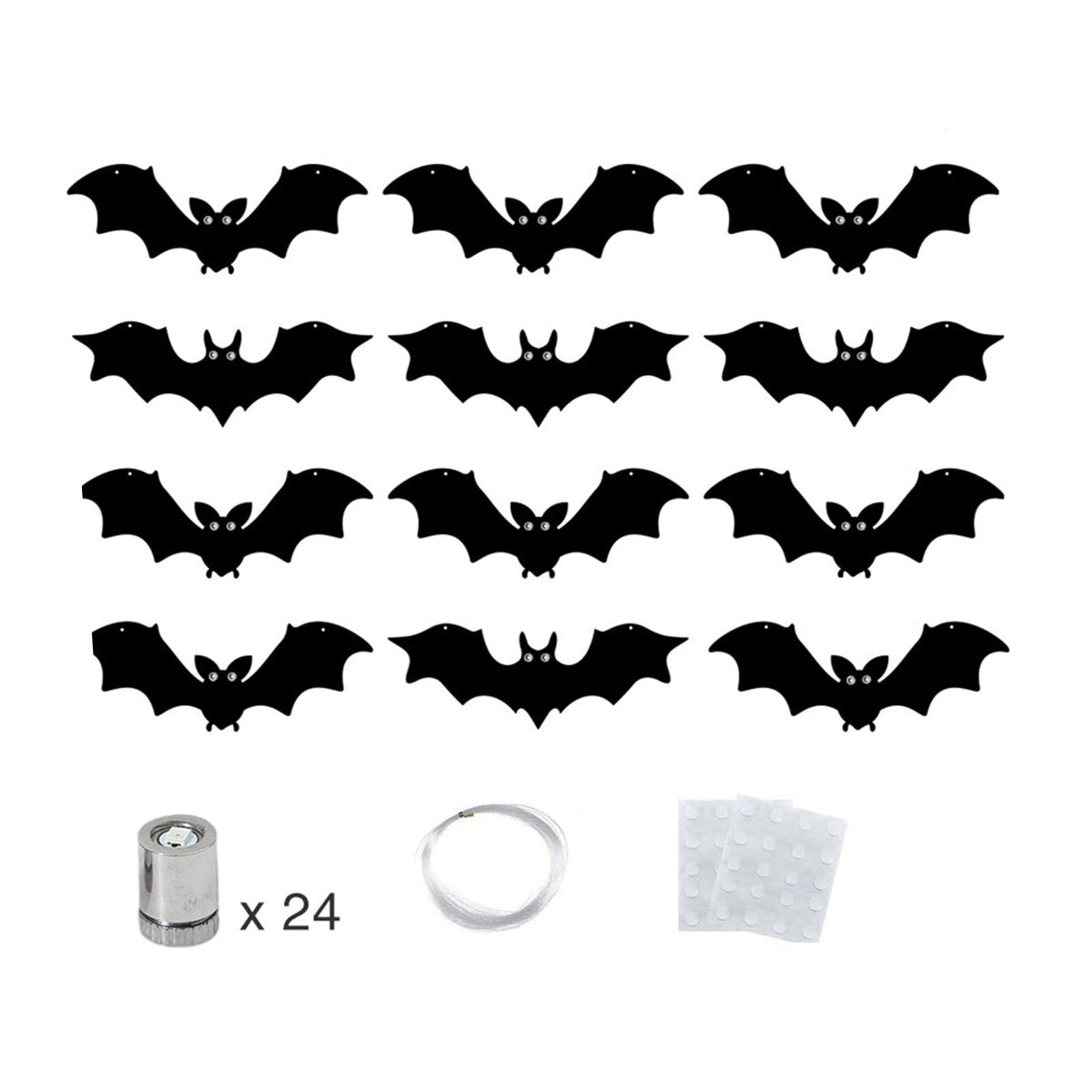 Haunt & Co Halloween Light Up Bats Decor Kit, Red Eye Bat Silhouette Hanging Ornaments With Mounting Accessories And Creepy Glow Effect, Halloween Party Decorations for Home Wall Door Window And Event Displays
