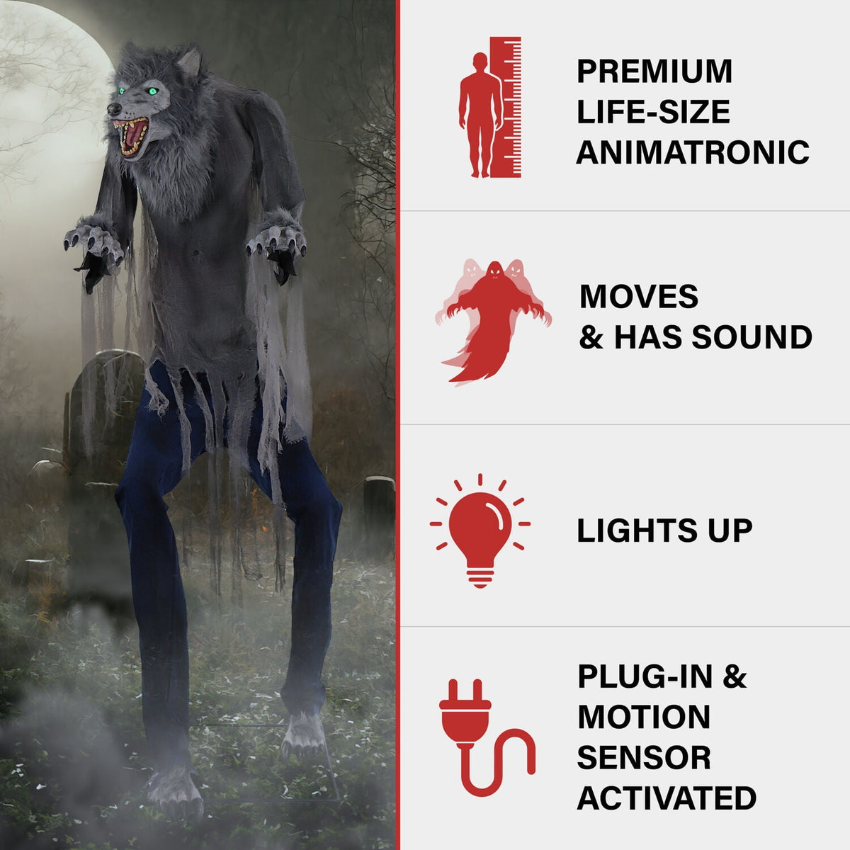 Haunt & Co 7 ft Tall Motion-Activated Towering Werewolf, Premium Halloween Animatronic, Plug-In
