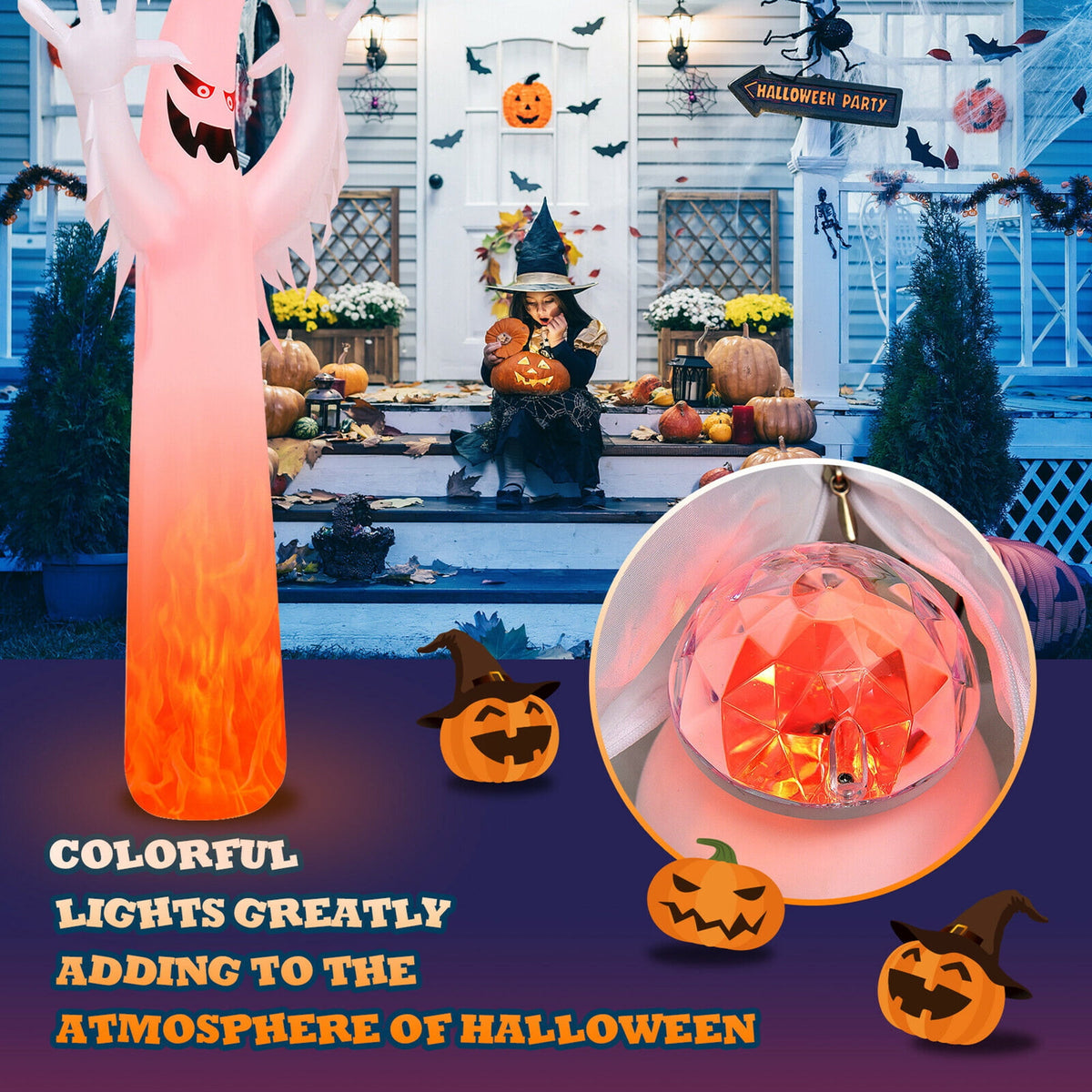 Haunt & Co Gymax 12ft Inflatable Halloween Ghost Blow Up Decoration w/ Built-in Flame Light