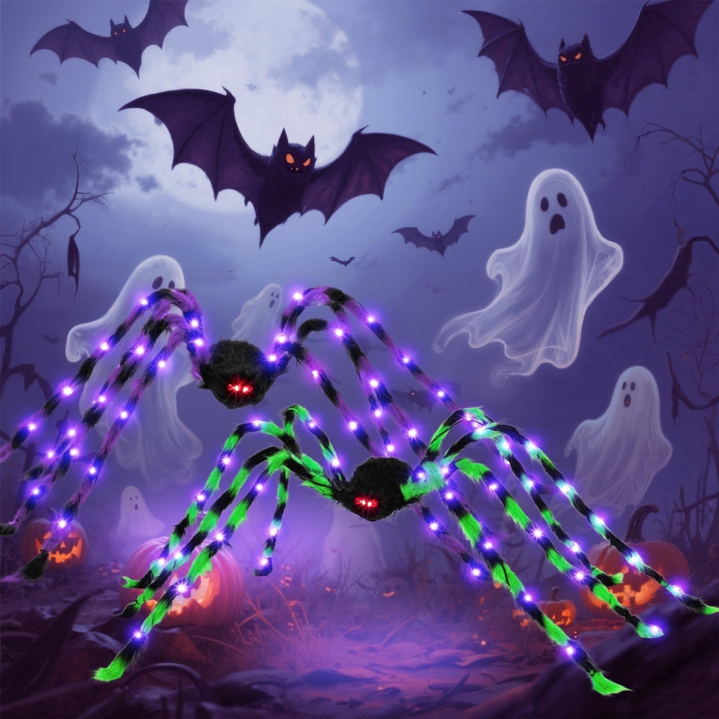 Haunt & Co Outdoor, 5Ft Giant Spider Light Up Spider, 2 Pack Scary Large Halloween Spider Decor for Home Party Favor Yard Decor
