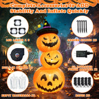 Haunt & Co Faburo 6FT Halloween Inflatable Pumpkin Stack with LED Lights, 3 Jack O Lantern Blow Up Outdoor