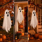Haunt & Co OCCOA 3 Pack Hanging Ghost Decorations White Glitter Cloth Ghost Ornaments with Surprised Face for Halloween Indoor Outdoor Party Porch, White