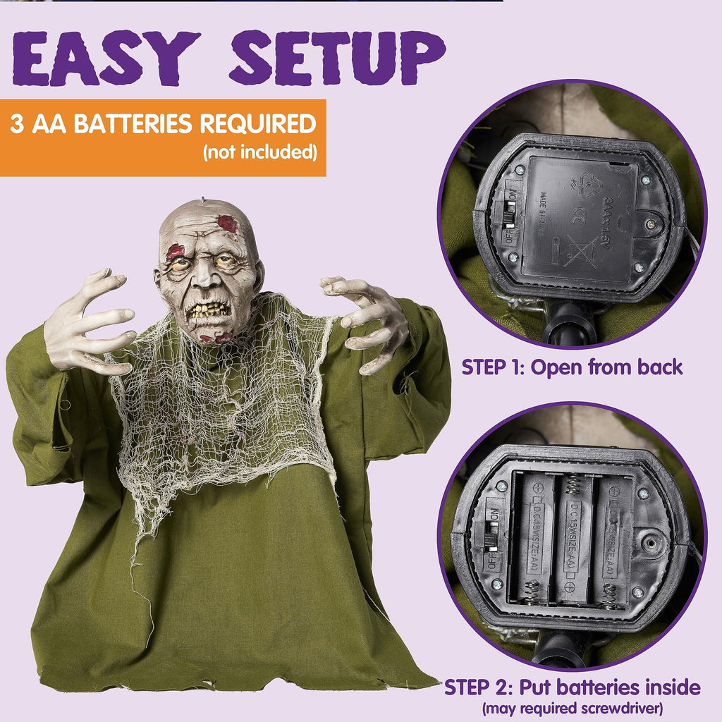 Haunt & Co Halloween Groundbreaker Animated Zombie with Crawling Creepy Animatronic Decorations with Movable Arms,Outdoor Scary