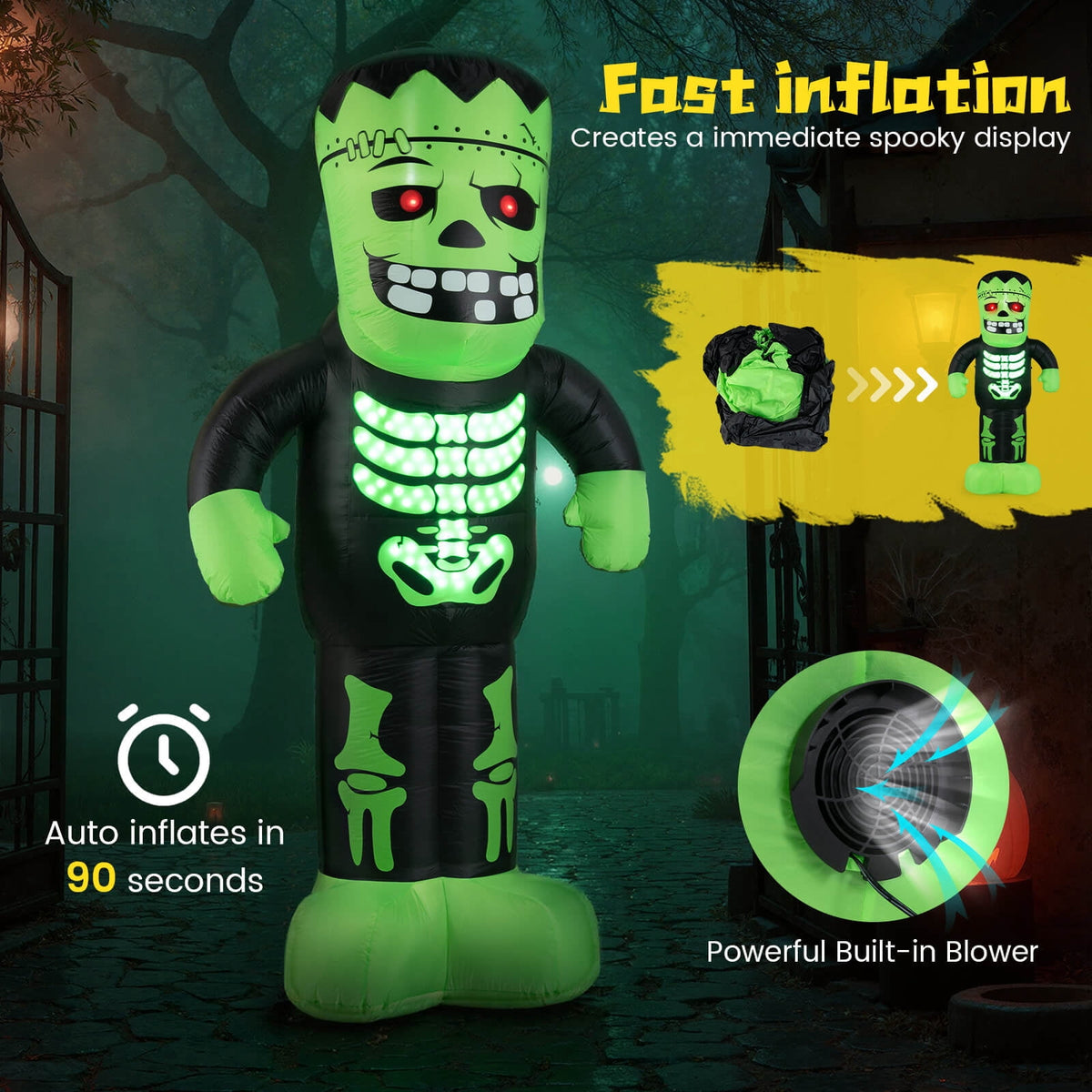 Haunt & Co Costway 8.4 Ft Tall Halloween Inflatable Decoration LED-lit Inflatable Green Zombie