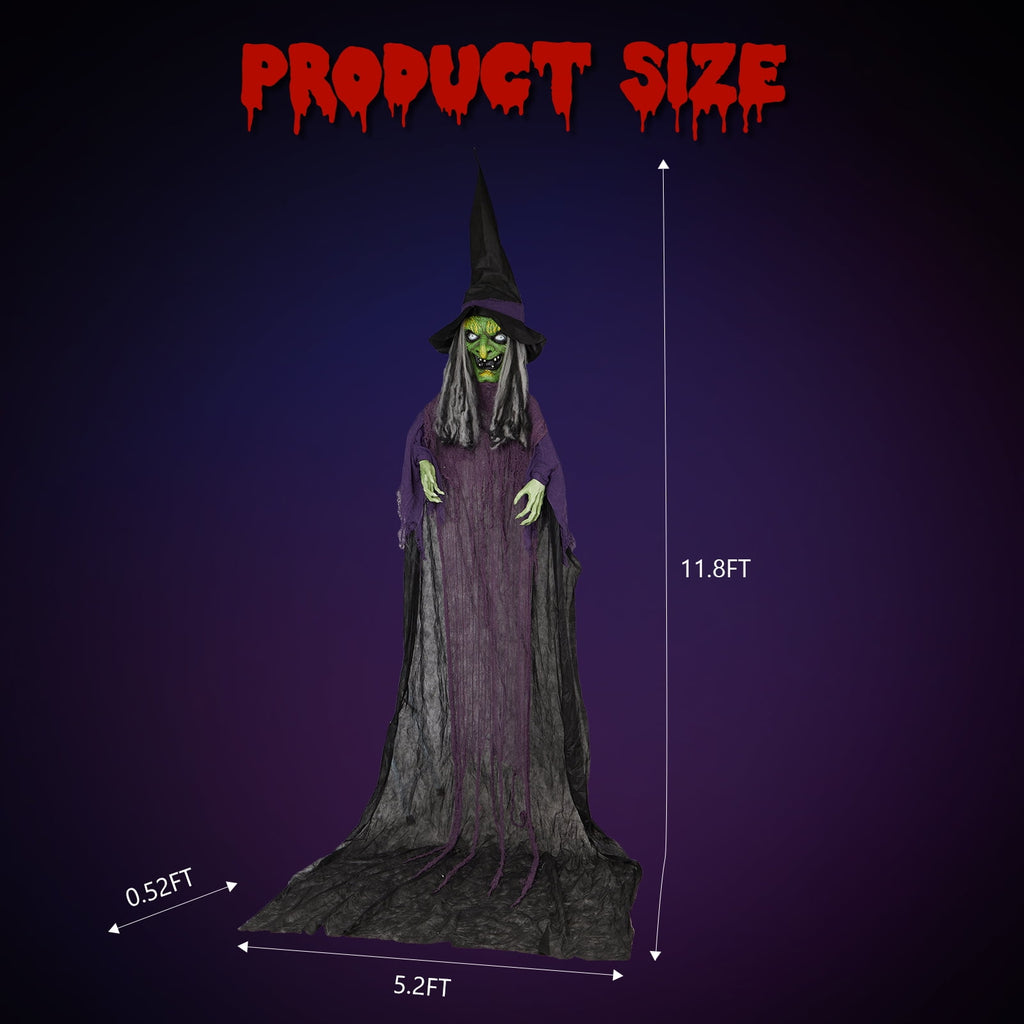 Haunt & Co 12ft Witch Animated Animatronic Decoration Creepy Halloween Hanging Witch w/ Pre-Recorded Screaming