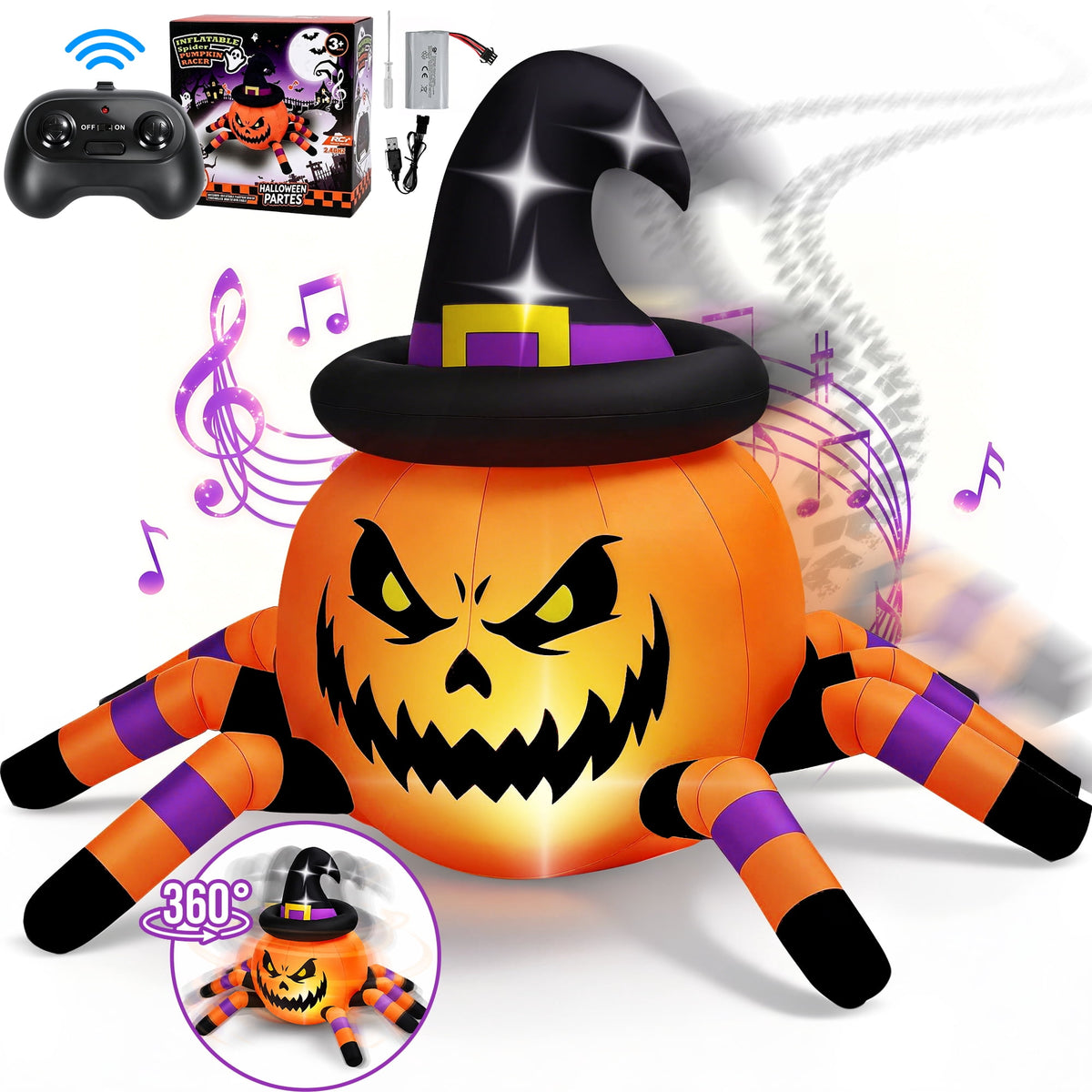 Haunt & Co (2 pack) 2.6ft Remote Control Halloween Inflatable with Music Lights,Pumpkin Spider Car Blow ups Rc Car,Indoor Outdoor Decorations