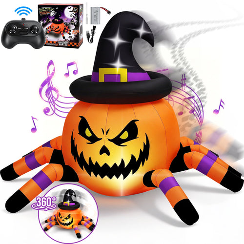 Haunt & Co (2 pack) 2.6ft Remote Control Halloween Inflatable with Music Lights,Pumpkin Spider Car Blow ups Rc Car,Indoor Outdoor Decorations