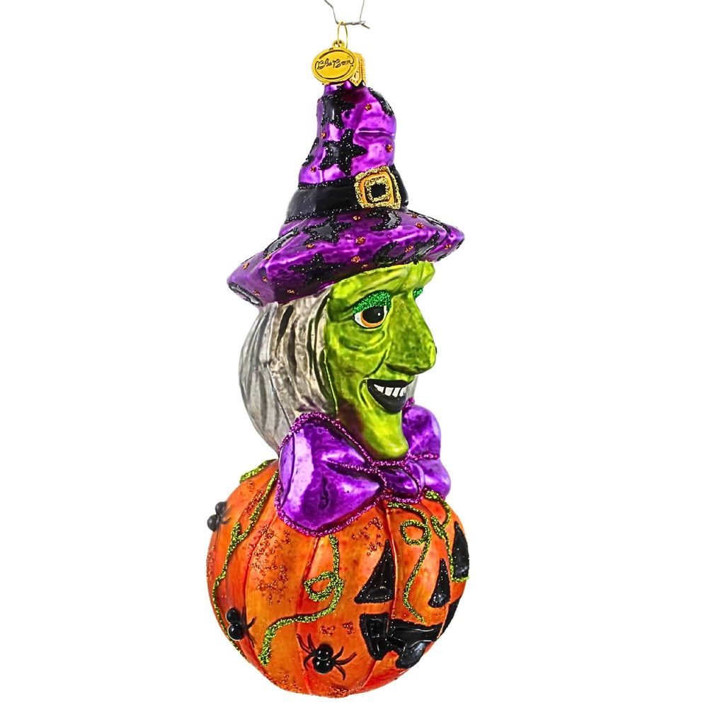 Haunt & Co Blu Bom Witch On A Pumpkin Glass Ornament Halloween Jol Wicked 2022115