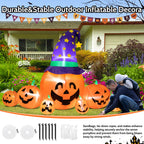 Haunt & Co 8.7ft Halloween Inflatables Pumpkins 7 Blow Up Decor with Witches Hat, Built-in LED Lights