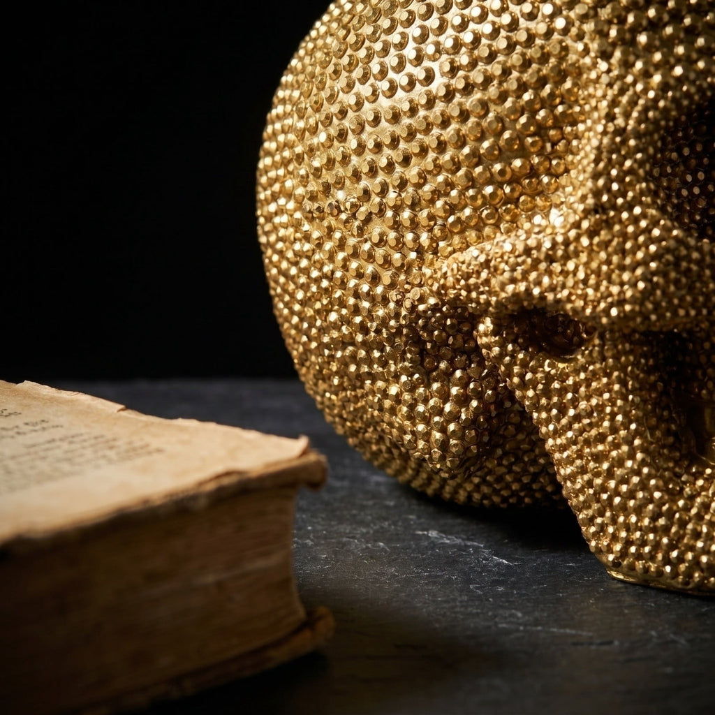 Haunt & Co GIPQJK Summerween Halloween Diamond Resin Skull Gold, Rhinestone Embellished Skeleton Head Ornament for Party Home Decor Desktop Display Gold