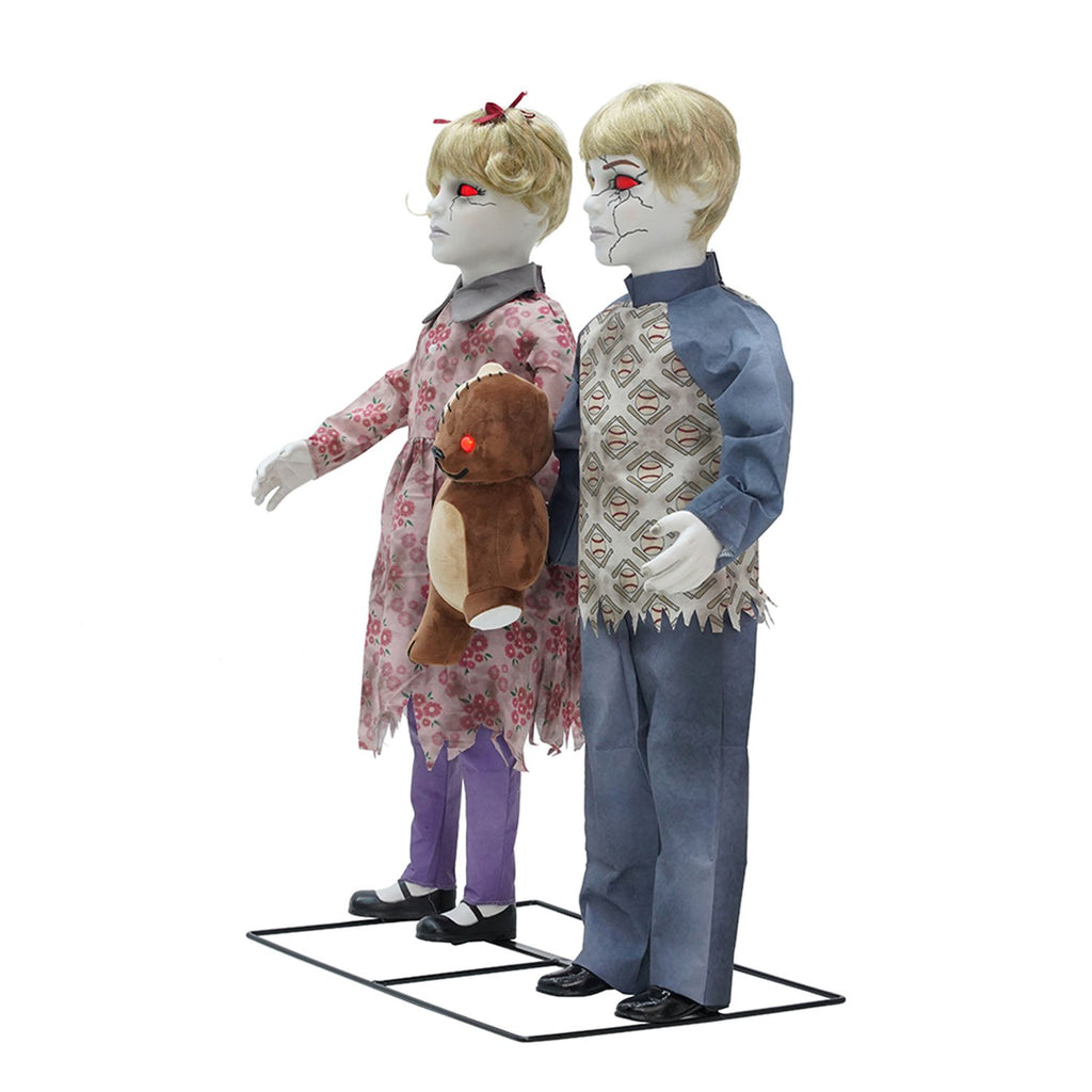 Haunt & Co Apocalypse Twins Halloween Animatronics with Red Eyes & Head Sync, 3-Ft