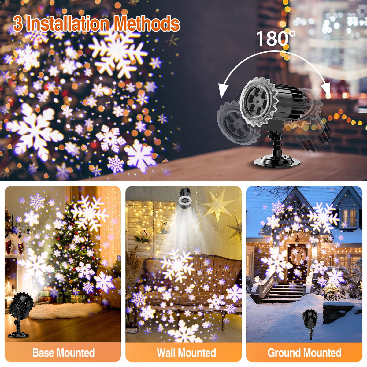 Haunt & Co Outdoor high brightness snowflake projection light, holiday decoration ambient light, Christmas Halloween laser light, light show, waterproof function, indoor home, Christmas, wedding Mother's Day